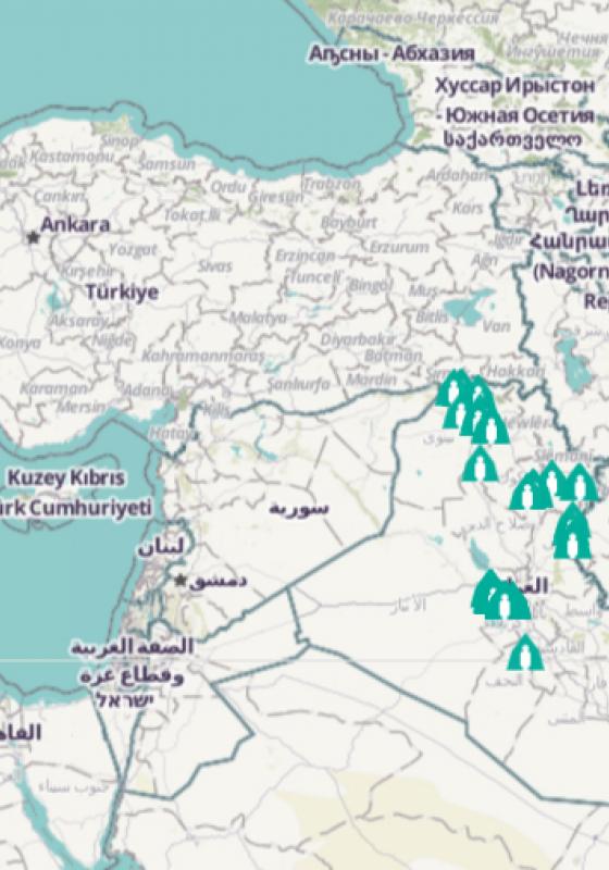 Mapa de Irak con campos de refugiados en el país