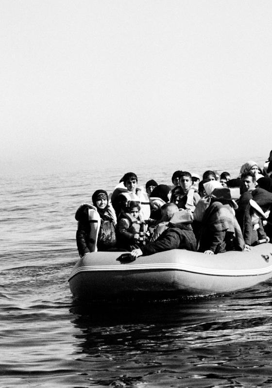 Refugiados sirios en barca Refugiados sirios en barca