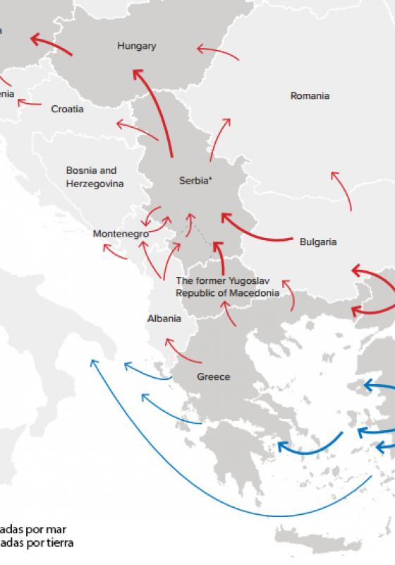 Mapa de ruta de los Balcanes- Flujos de refugiados desde Turquia hasta Grecia y Europa