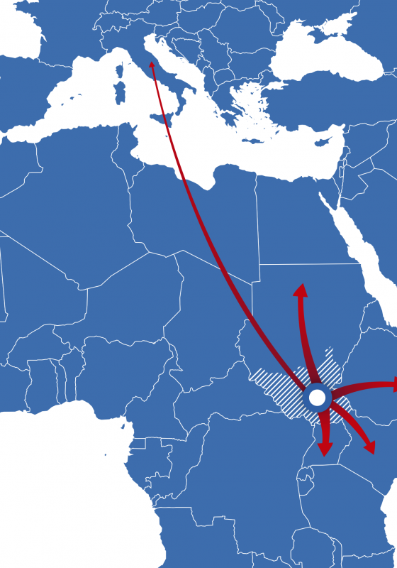 Guerra en Sudan del Sur causa flujos migratorios a paises vecinos e Italia Guerra en Sudan del Sur provoca flujos migratorios a paises vecinos e Italia